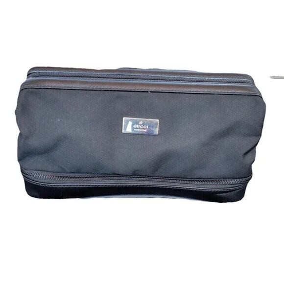 NEW Authentic GUCCI Black Cosmetic Pouch Travel Case Nylon Leather Unisex - Picture 1 of 7